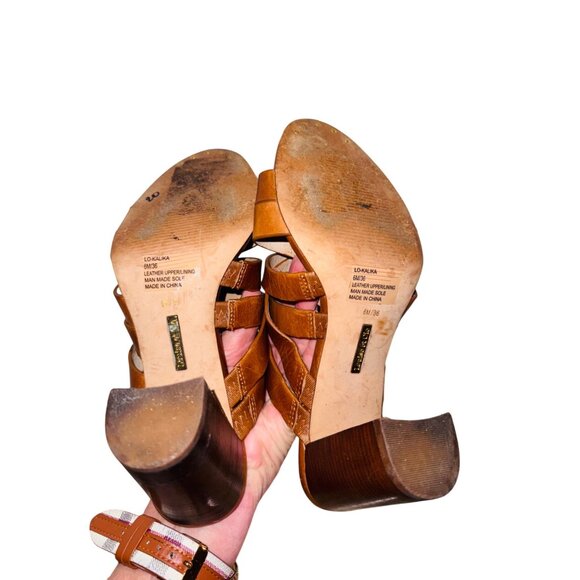 Louise Et Cie Kalika Congac Leather Strap Sandals 6M Mules Block Stacked Heels - Picture 13 of 13